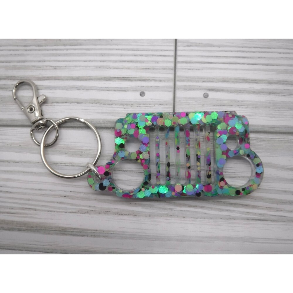Keychain Jeep / Truck Grill w/ Chunky Glitter